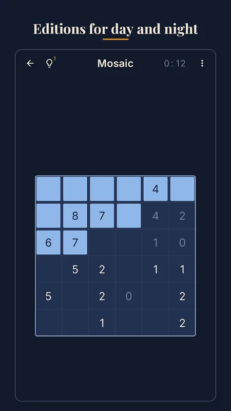 A Mosaic puzzle in the dark theme