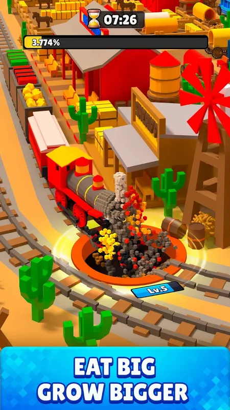A hole eats a train in a desert town