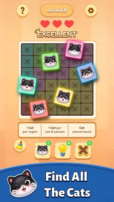 Cats placed on a solved wooden board
