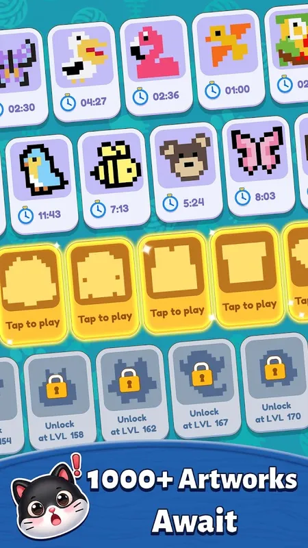 A collection of pixel art pictures to unlock